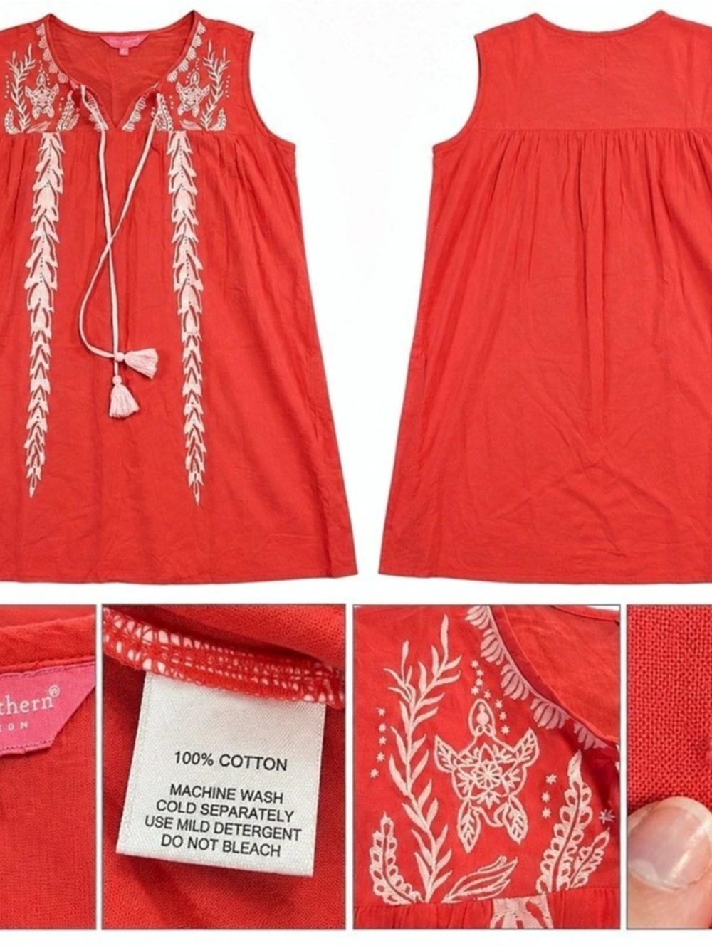 Simply Southern Women’s L Embroidered Sleeveless Boho Shift Dress Cotton